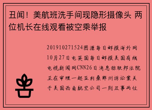 丑闻！美航班洗手间现隐形摄像头 两位机长在线观看被空乘举报