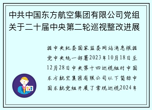 中共中国东方航空集团有限公司党组关于二十届中央第二轮巡视整改进展情况的通报