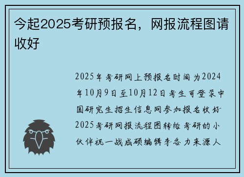 今起2025考研预报名，网报流程图请收好