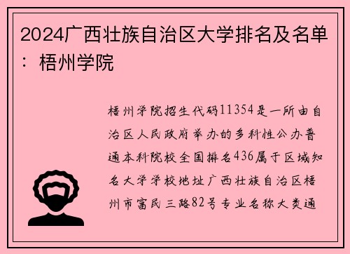 2024广西壮族自治区大学排名及名单：梧州学院