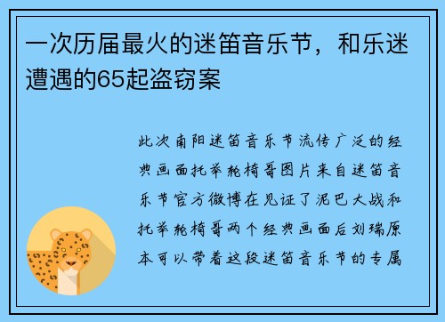 一次历届最火的迷笛音乐节，和乐迷遭遇的65起盗窃案