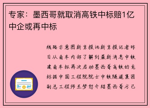 专家：墨西哥就取消高铁中标赔1亿 中企或再中标
