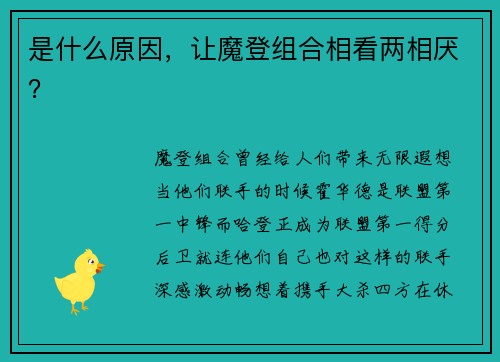 是什么原因，让魔登组合相看两相厌？