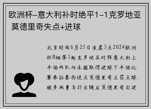 欧洲杯-意大利补时绝平1-1克罗地亚 莫德里奇失点+进球