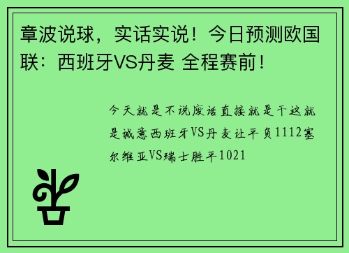 章波说球，实话实说！今日预测欧国联：西班牙VS丹麦 全程赛前！